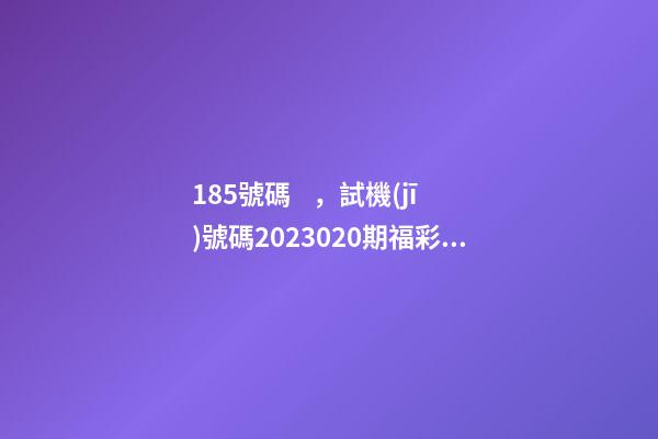 185號碼，試機(jī)號碼2023020期福彩3D模擬試機(jī)號碼來了-第1張-觀點(diǎn)-玄機(jī)派